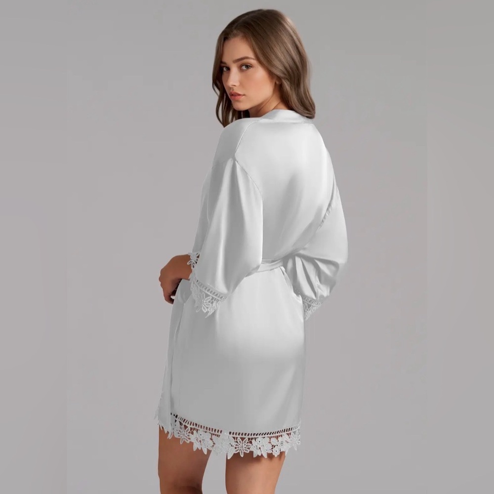 Azazie White Satin Lace Robe - Picture 5 of 8